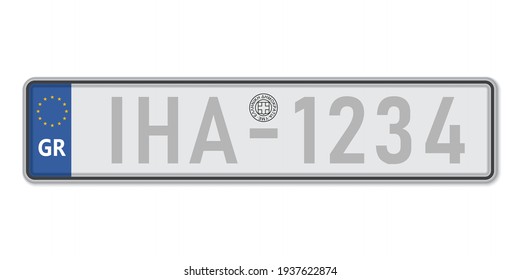 Car number plate. Vehicle registration license of Greece. European Standard sizes