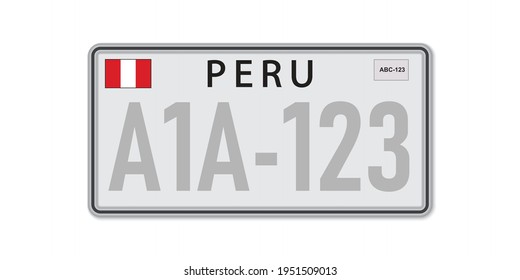 Car number plate . Vehicle registration license of Peru. American Standard sizes