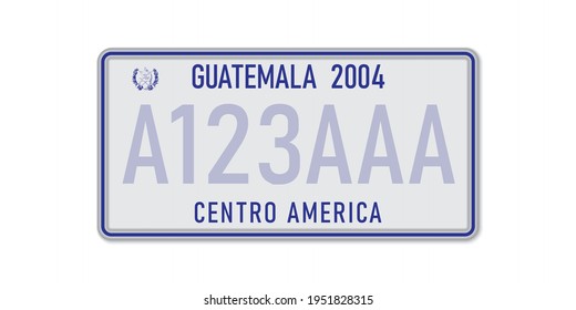 Car number plate . Vehicle registration license of Guatemala. American Standard sizes