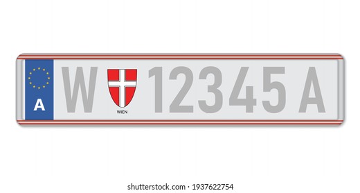 Car Number Plate Wien. Vehicle Registration License Of Austria. European Standard Sizes