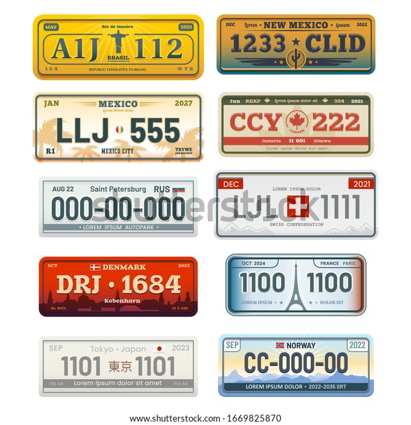 Car number
plates vector registration signs
set