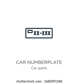 Car numberplate icon. Thin linear car numberplate outline icon isolated on white background from car parts collection. Line vector sign, symbol for web and mobile