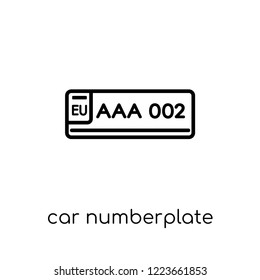 car numberplate icon. Trendy modern flat linear vector car numberplate icon on white background from thin line Car parts collection, outline vector illustration