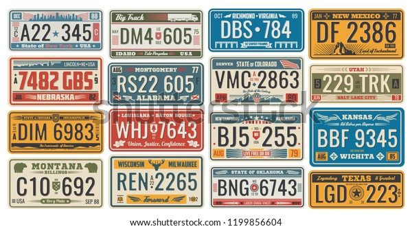 Car Numbers Vehicle Registration Usa States Stock Vector Royalty