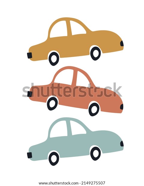 Car\
nursery decor. Cartoon cars in the Scandinavian style. Wall art\
with transport. Poster for the design of a children room. Cute toy\
cars. Baby sticker. Design for kids T-shirt,\
pajamas.