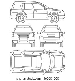 Car offroad line draw insurance, rent damage, condition report form blueprint, all view