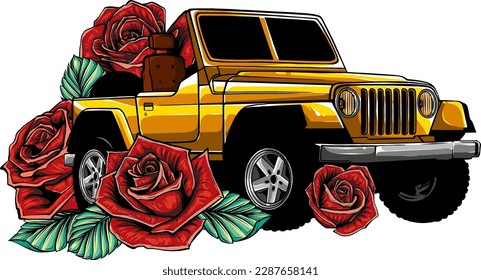 Auto auf der Straße mit rosa Vektorgrafik auf weißem Hintergrund. Digitalhandzeichnung