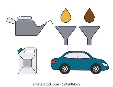 Car oil change design. Set of simple icons. Vector illustration.