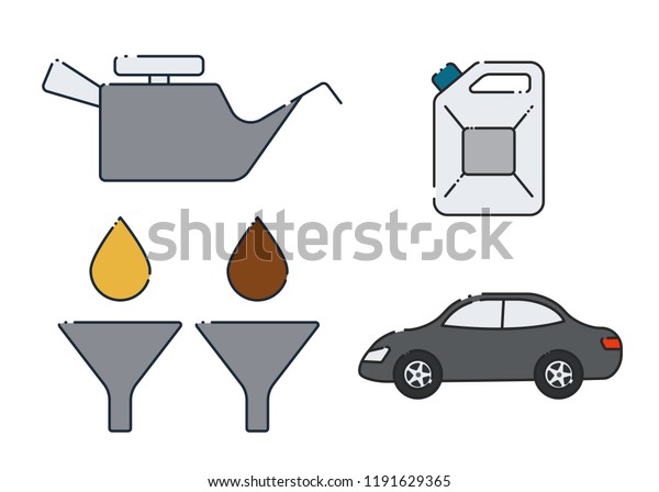 Car oil change design. A set of simple flat\
icons. Vector\
illustration.
