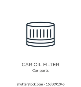Car oil filter icon. Thin linear car oil filter outline icon isolated on white background from car parts collection. Line vector sign, symbol for web and mobile
