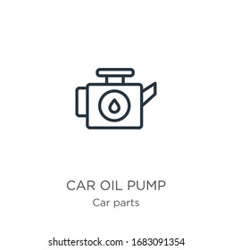 Car oil pump icon. Thin linear car oil pump outline icon isolated on white background from car parts collection. Line vector sign, symbol for web and mobile