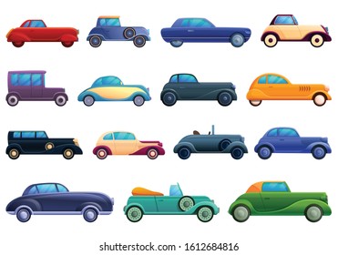 Car old icons set. Cartoon set of car old vector icons for web design