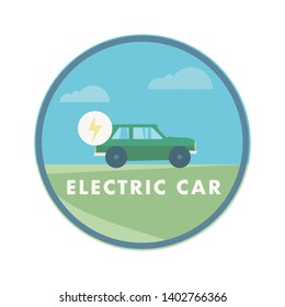 Car on alternative energy source vector badge. Nature and ecology related vector illustration in flat style.