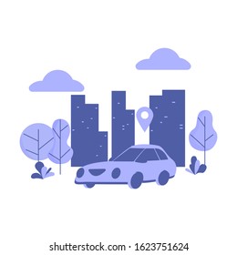 Car on the background of the night city. Vector. Car search concept. Call a car. Car sharing.
Can be used as a template, for user interface, web, mobile application, banner, poster, flyer.