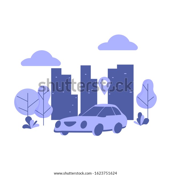 Car on the background of the night city. Vector.\
Car search concept. Call a car. Car sharing.\
Can be used as a\
template, for user interface, web, mobile application, banner,\
poster, flyer.