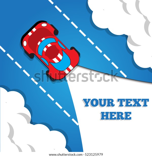 The car on a blue background is
moving on the highway. View from above. Vector
illustration.