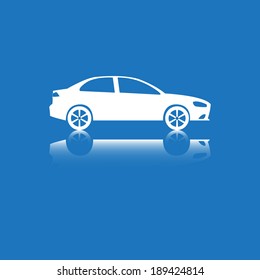 Car on blue background. Vector icon.