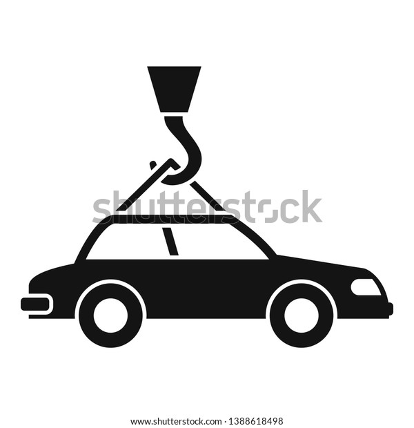 Car on\
crane hook icon. Simple illustration of car on crane hook vector\
icon for web design isolated on white\
background
