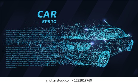 Car on dark background. The car of the blue dots. Vector illustration