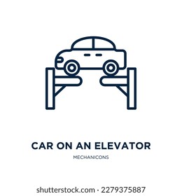car on an elevator icon from mechanicons collection. Thin linear car on an elevator, elevator, car outline icon isolated on white background. Line vector car on an elevator sign, symbol for web and 