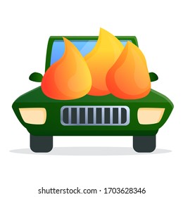 Icono de Camión en caso de incendio. Caricatura de camión sobre el icono del vector del accidente de incendio para el diseño web aislado sobre fondo blanco