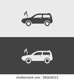 Car on fire  black and white icons.illustration isolated vector sign symbol 
