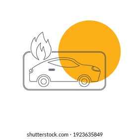 Car on fire icon. auto collision, fire protection car icon.