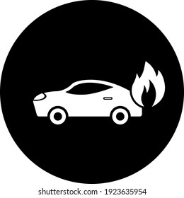 Car on fire icon. auto collision, fire protection car icon.