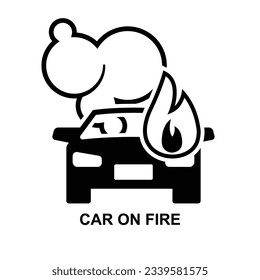 Icono del coche en llamas. Carro quemado aislado en ilustración vectorial de fondo.