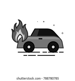 Car on fire icon in flat outlined grayscale style. Vector illustration.