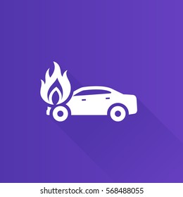 Car on fire icon in Metro user interface color style. Automotive accident accident