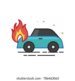Car on fire icon in outlined flat color style. Vector illustration.