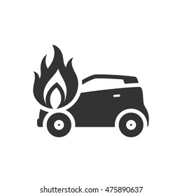 Car on fire icon in single color. Automotive transportation accident accident burned insurance claim