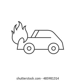 Car on fire icon in thin outline style. Automotive transportation accident accident burned insurance claim