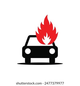 Icono de coche en llamas. Ilustración vectorial