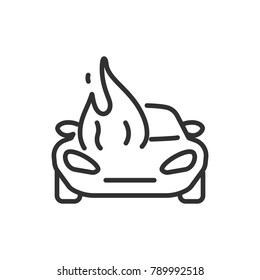 Car on fire. linear icon. Line with Editable stroke