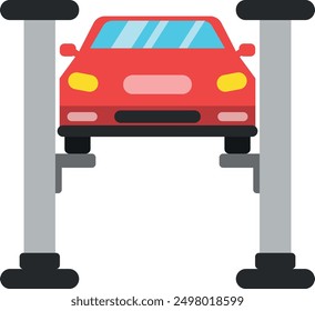 Car on garage lift. Professional auto repair service color icon
