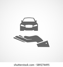 Car On Hand Flat Icon On White Background