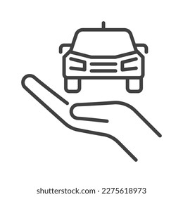 Car on Hand vector Vehicle Rental concept linear icon or symbol