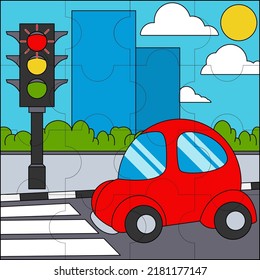 Auto auf der Autobahn geeignet für Kinderfärbelseiten, Vektorgrafik