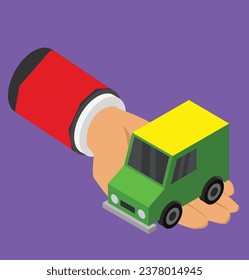ilustración de diseño de prueba de mano isométrica de coche