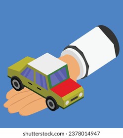 car on isometric hand test design illustration