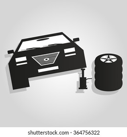 car on a jack icon vector illustration