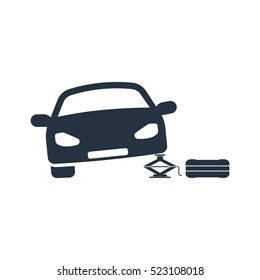 car on jack, isolated icon on white background, auto service, car repair
