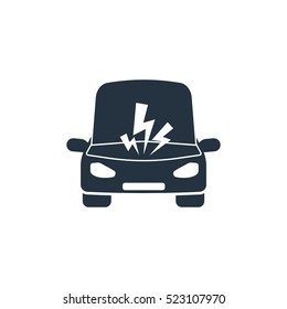 Car On Jack, Open Hood,  Sparks, Isolated Icon On White Background, Auto Service, Car Repair