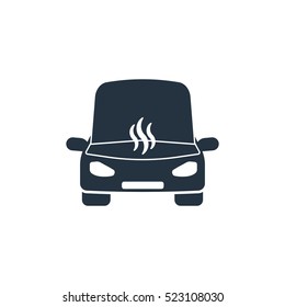car on jack, open hood,  isolated icon on white background, auto service, car repair