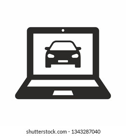 Car on laptop display, vector icon