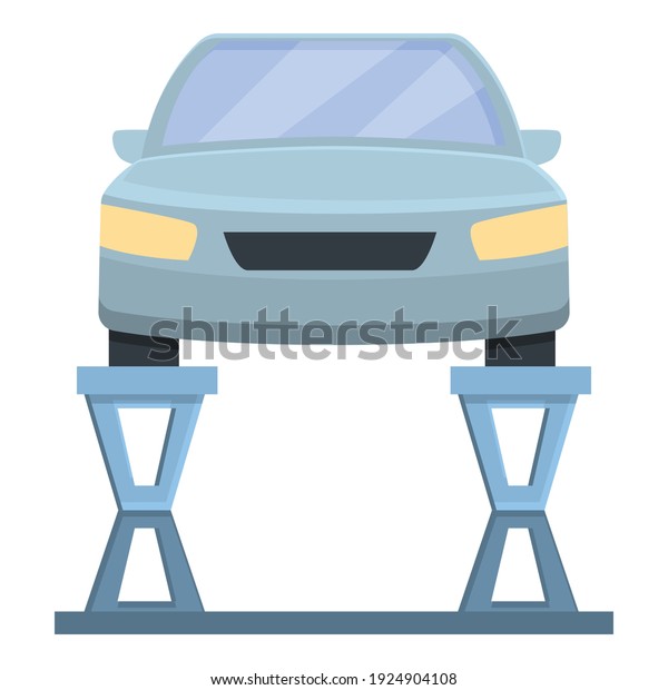 Car on lift icon. Cartoon of\
car on lift vector icon for web design isolated on white\
background
