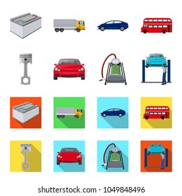 Car on lift, piston and pump cartoon,flat icons in set collection for design.Car maintenance station vector symbol stock illustration web.