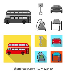 Car on lift, piston and pump monochrome,flat icons in set collection for design.Car maintenance station vector symbol stock illustration web.